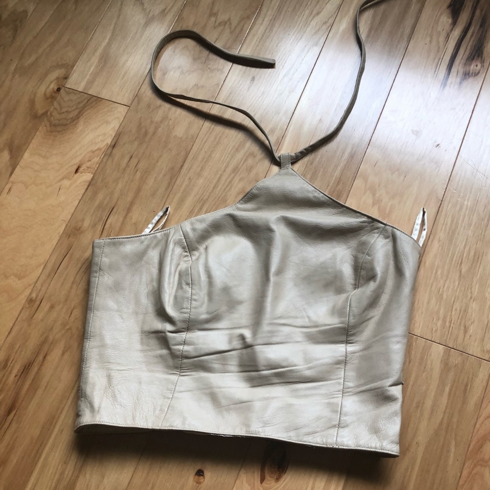 Hugo Buscati Cream Leather Halter Top